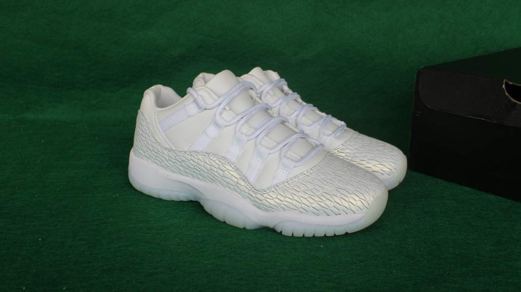 Women Air Jordan 11 Low PRM GS All White - Click Image to Close